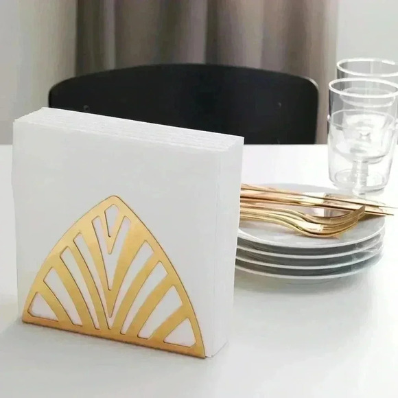 IKEA TILLSTÄLLNING Napkin holder, brass color/ gold Brass Art Deco Triangle - Picture 2 of 11